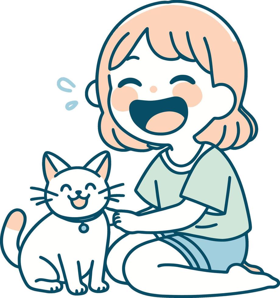 Girl Playing with Cat Illustration vector