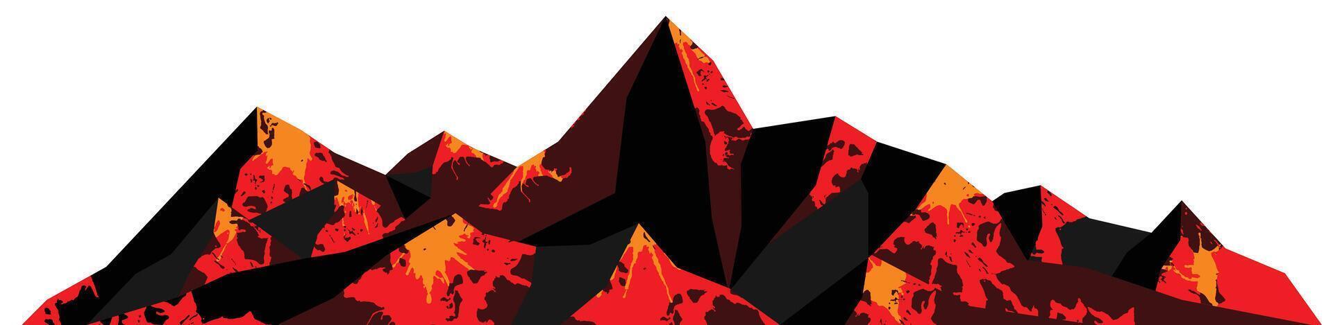 Abstract logo of mountain ranges, volcano with lava landscape, red and black tones background vector