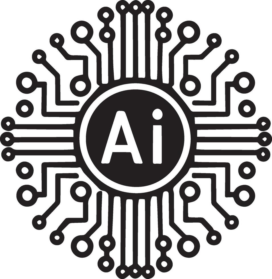 A single AI chip icon, surrounded by circuit designs vector