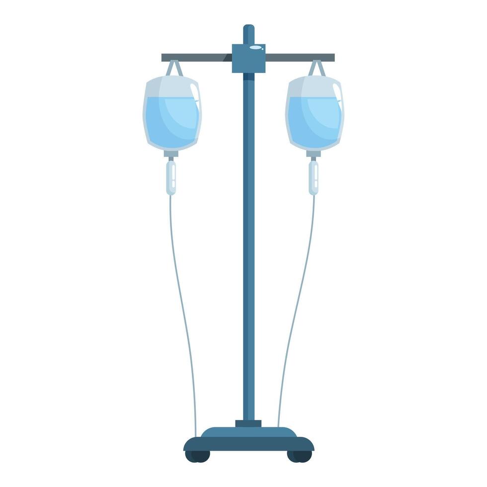 Medical dropper standing on a tripod with two reservoirs filled with saline solution vector