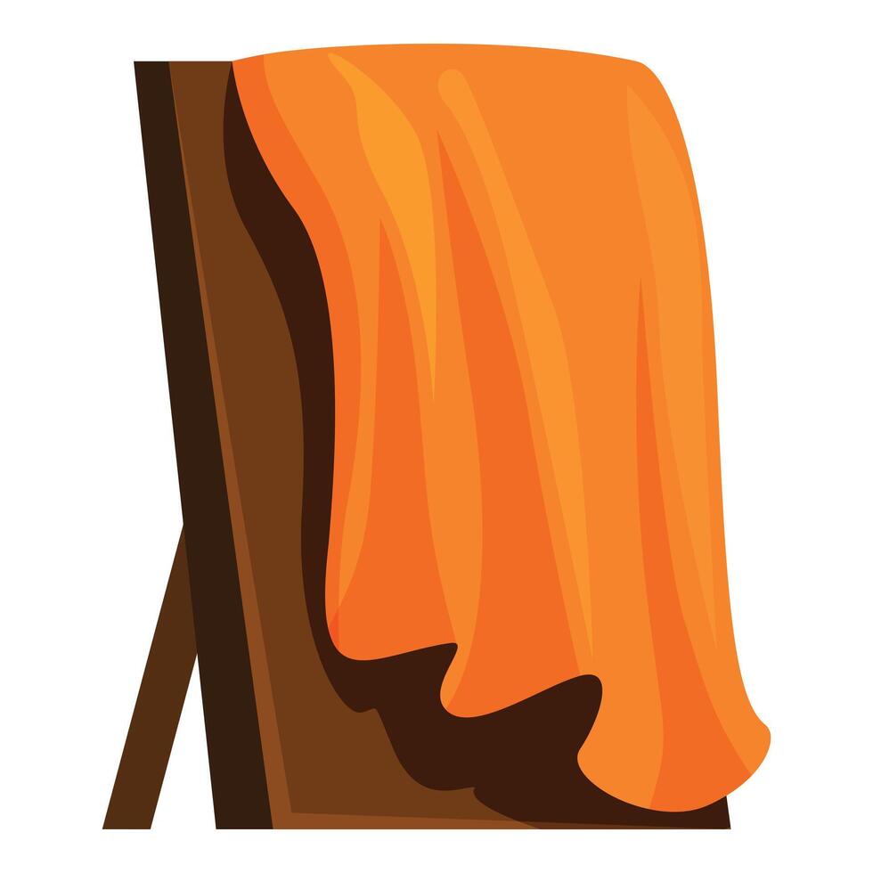 Orange cloth covering wooden easel, art unveiling ceremony vector