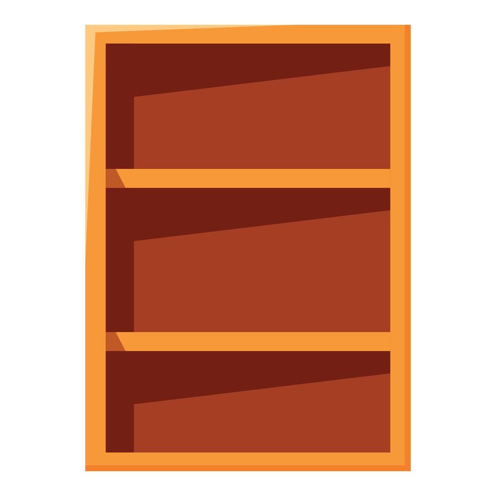Empty wooden bookcase with three shelves standing upright vector