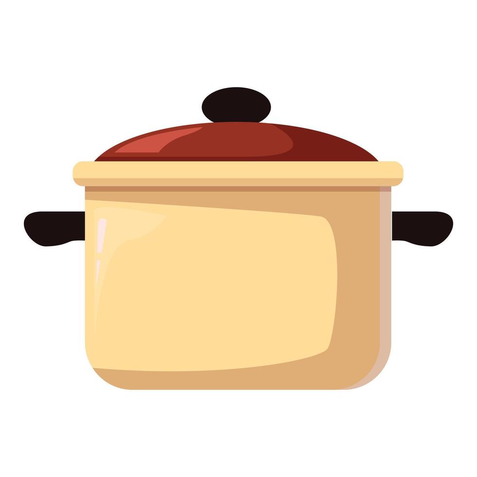 Beige cooking pot with lid on a white background vector
