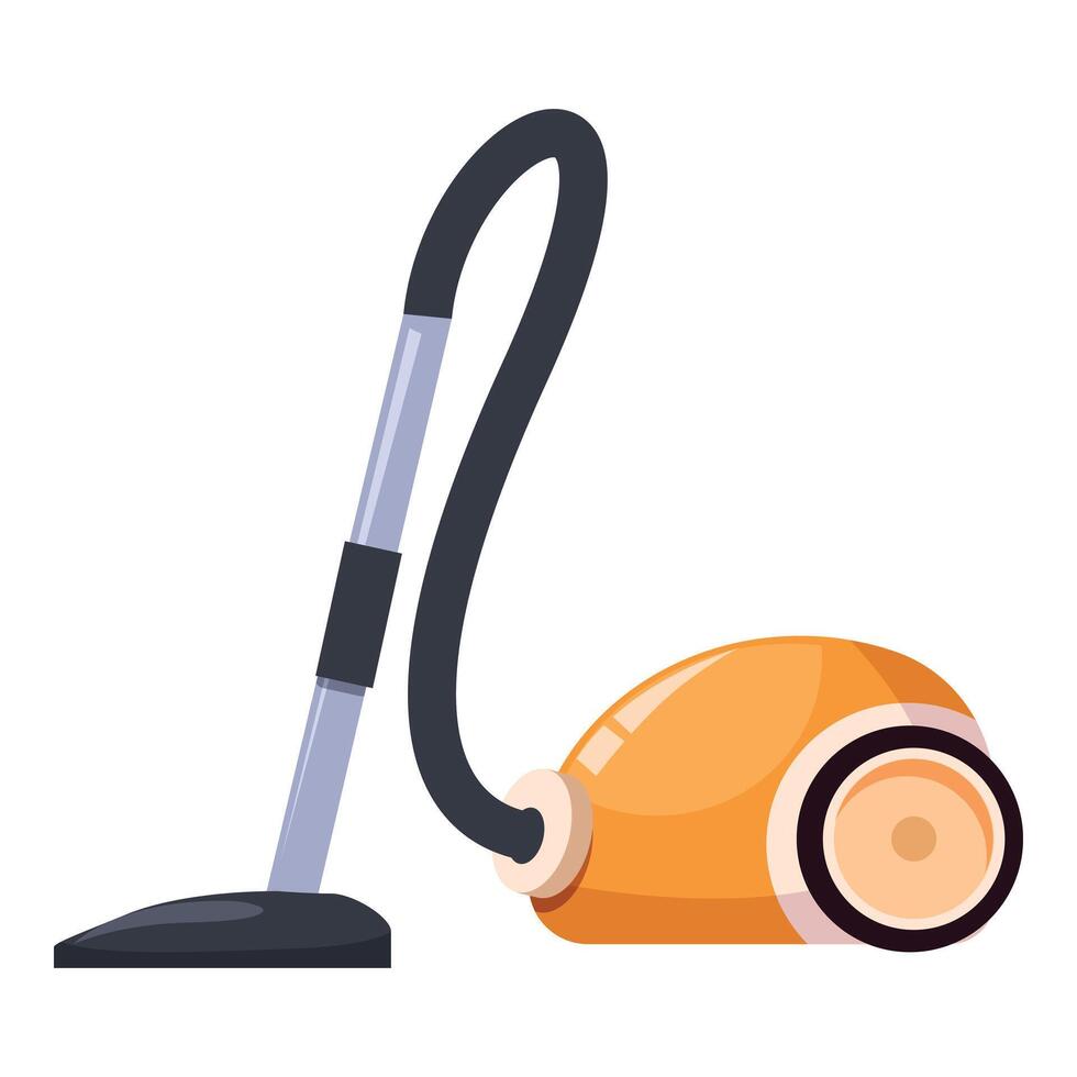 Orange vacuum cleaner standing upright ready for cleaning vector