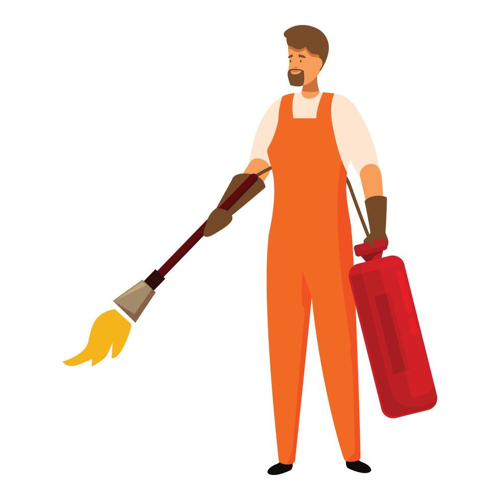 Exterminator worker holding gas cylinder and sprayer for killing insects vector