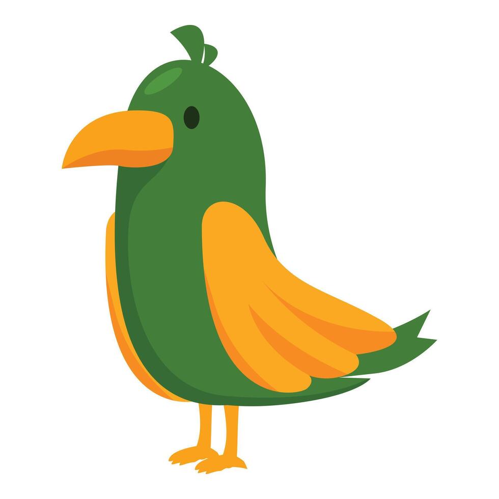 Funny green bird with orange feathers standing still vector