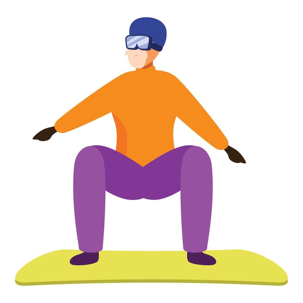 Snowboarder wearing goggles is crouching on a snowboard vector