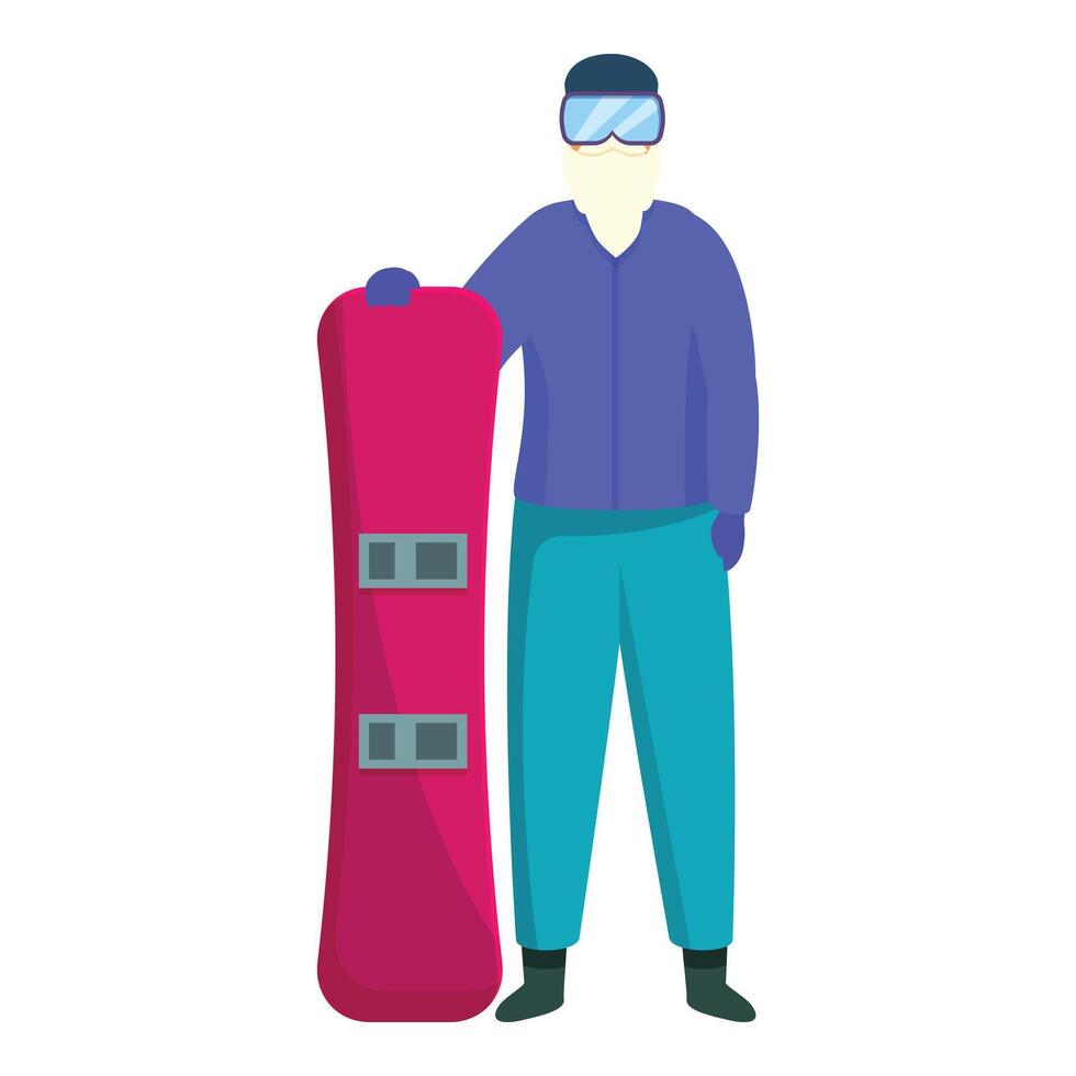 Snowboarder wearing winter clothes posing with snowboard vector