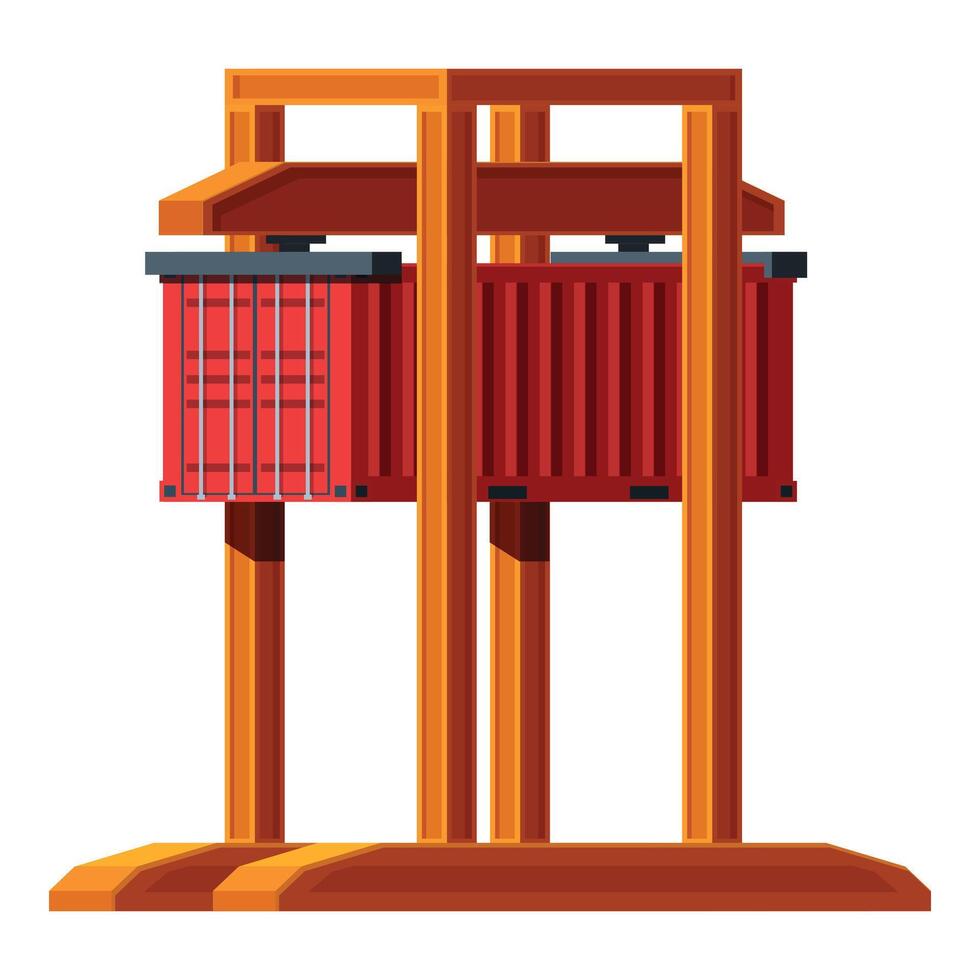 Container terminal gantry crane lifting cargo container vector