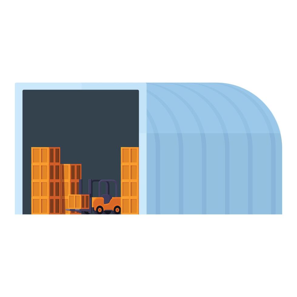 Forklift is carrying wooden boxes in warehouse with open gates vector