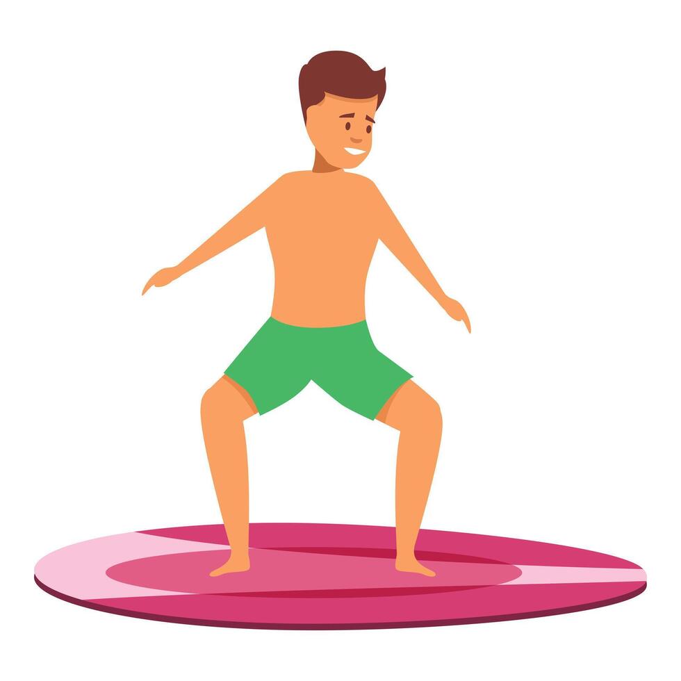 Young happy surfer balancing on surfboard practicing surfing posture vector
