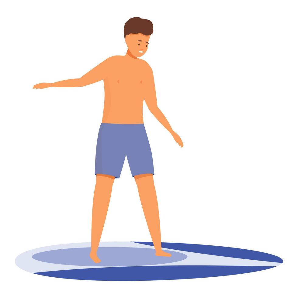 Young man balancing on surfboard practicing water sport vector