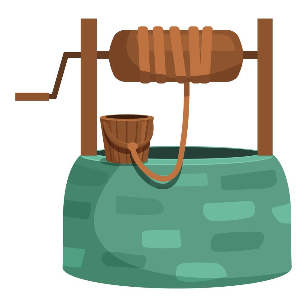 Old well water extraction system with wooden bucket vector
