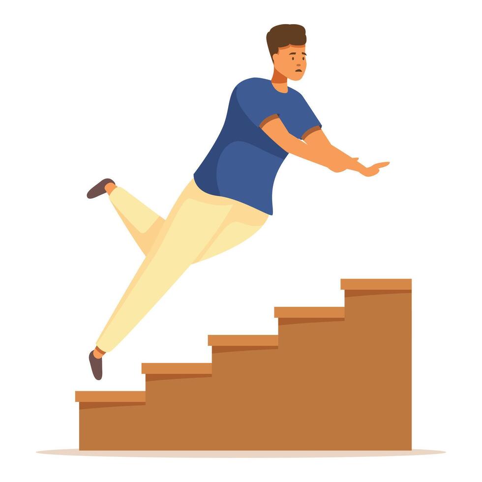 Young man falling down stairs reaching for support vector
