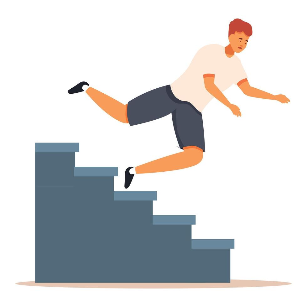 Young man falling down stairs accidentally while walking vector