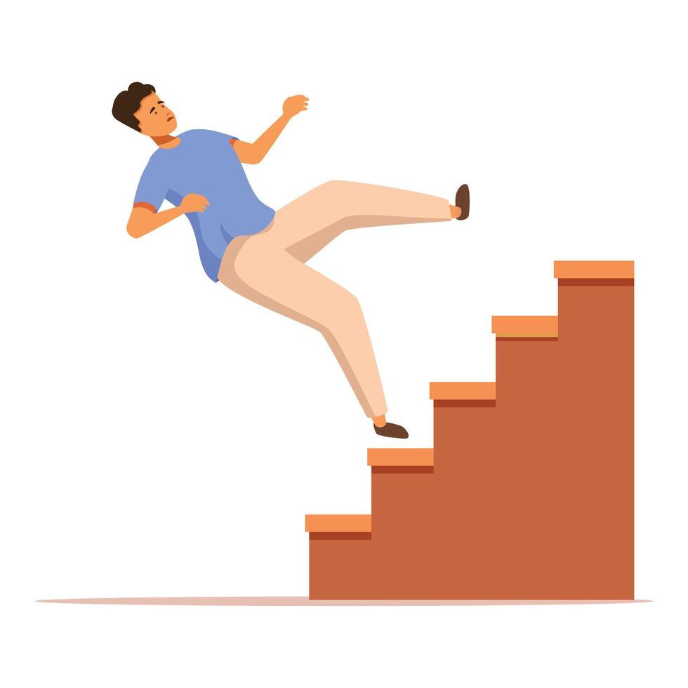 Young man falling down stairs accident injury vector