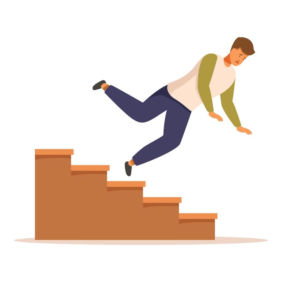 Young man slipping and falling down the stairs vector