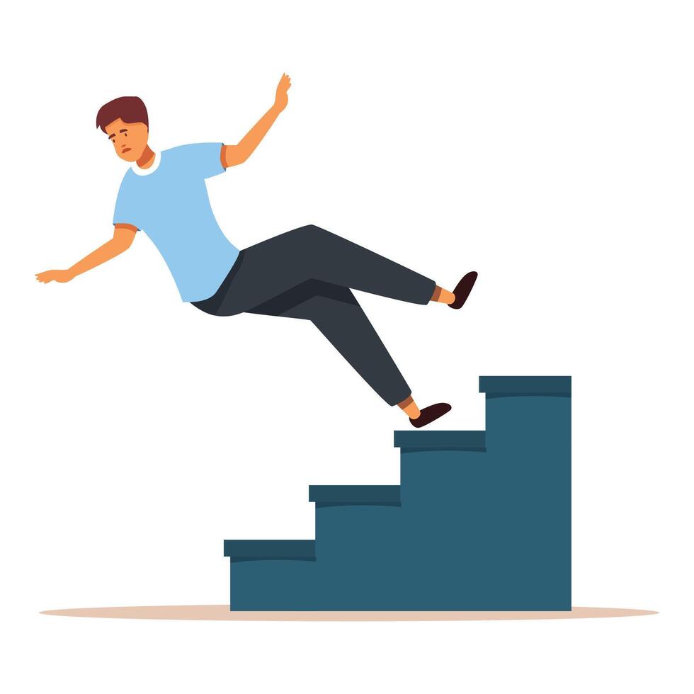 Young man falling down stairs accident with injury vector