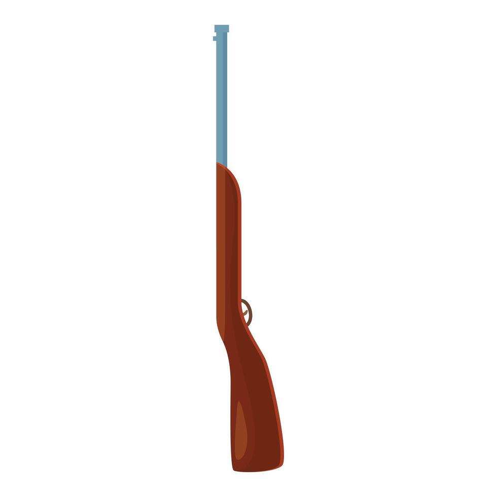 Hunting rifle with wooden stock standing upright on white background vector