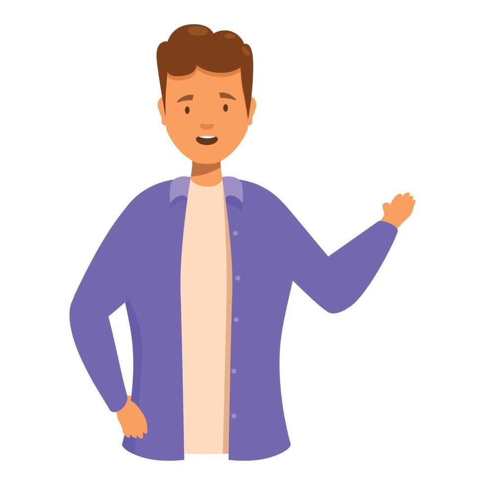 Young man showing something with hand gesture and smiling vector