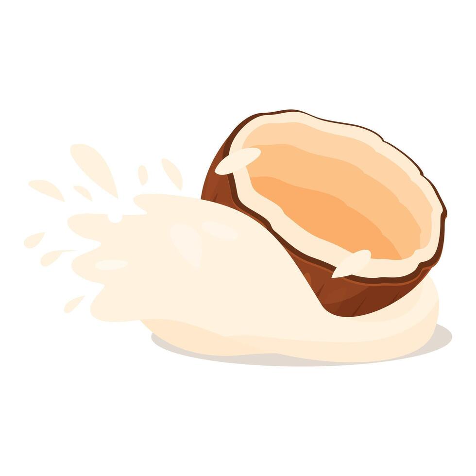 Coconut milk splashing from the cracked nut vector