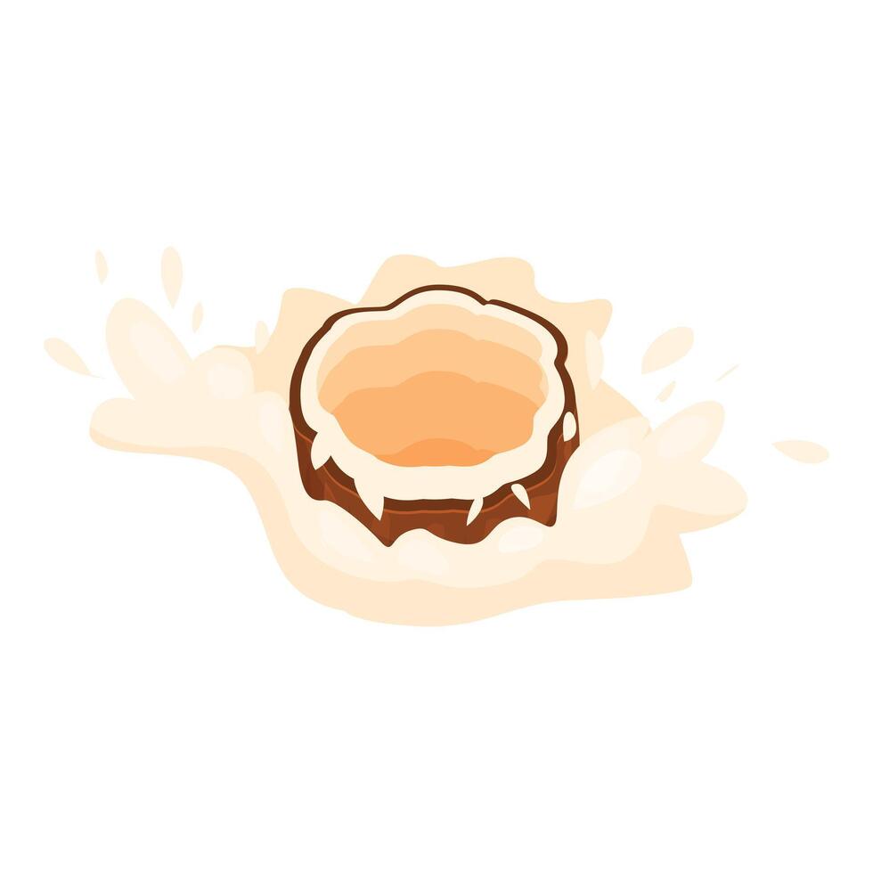 Coconut milk splashing around coconut shell vector