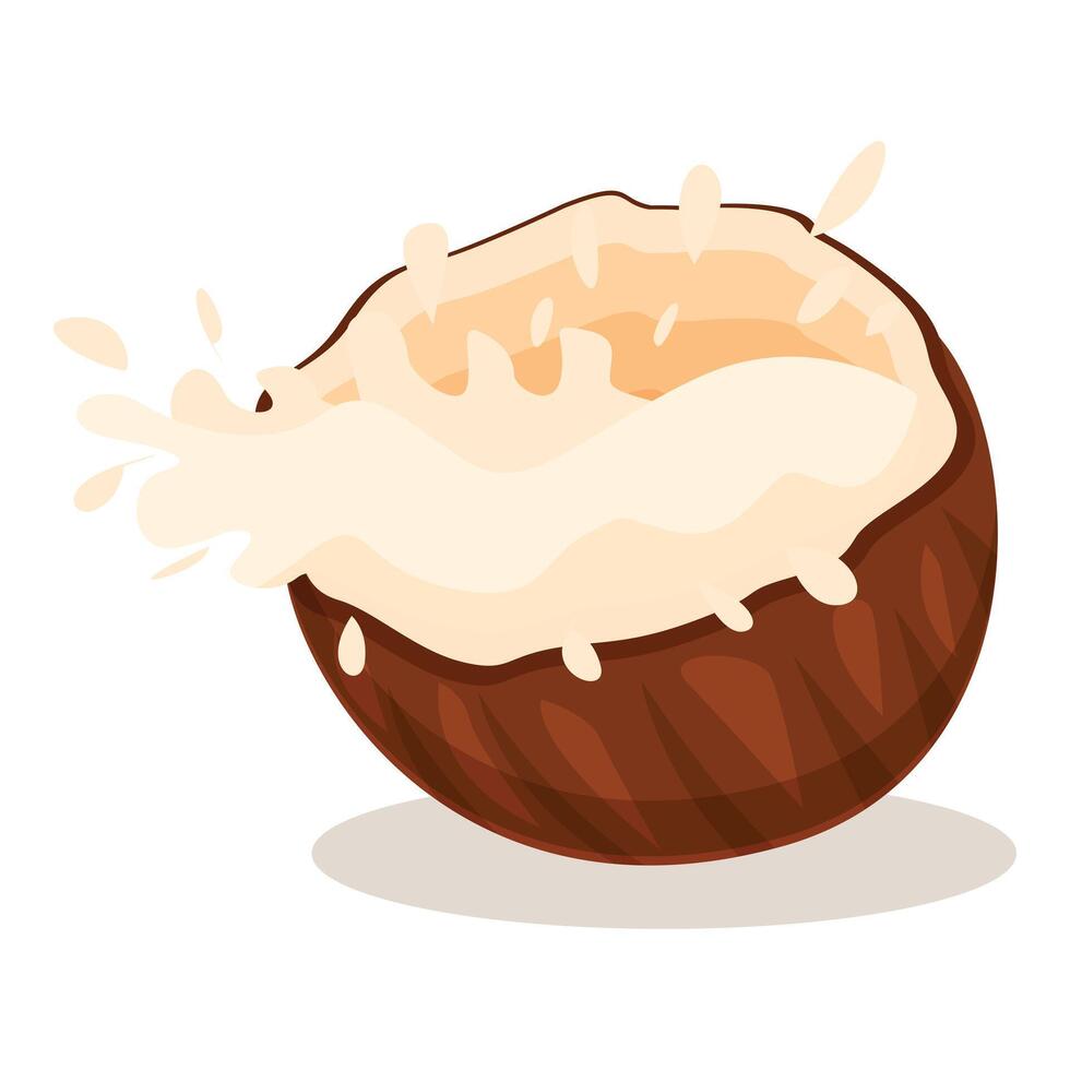 Fresh coconut milk splashing out of coconut shell vector