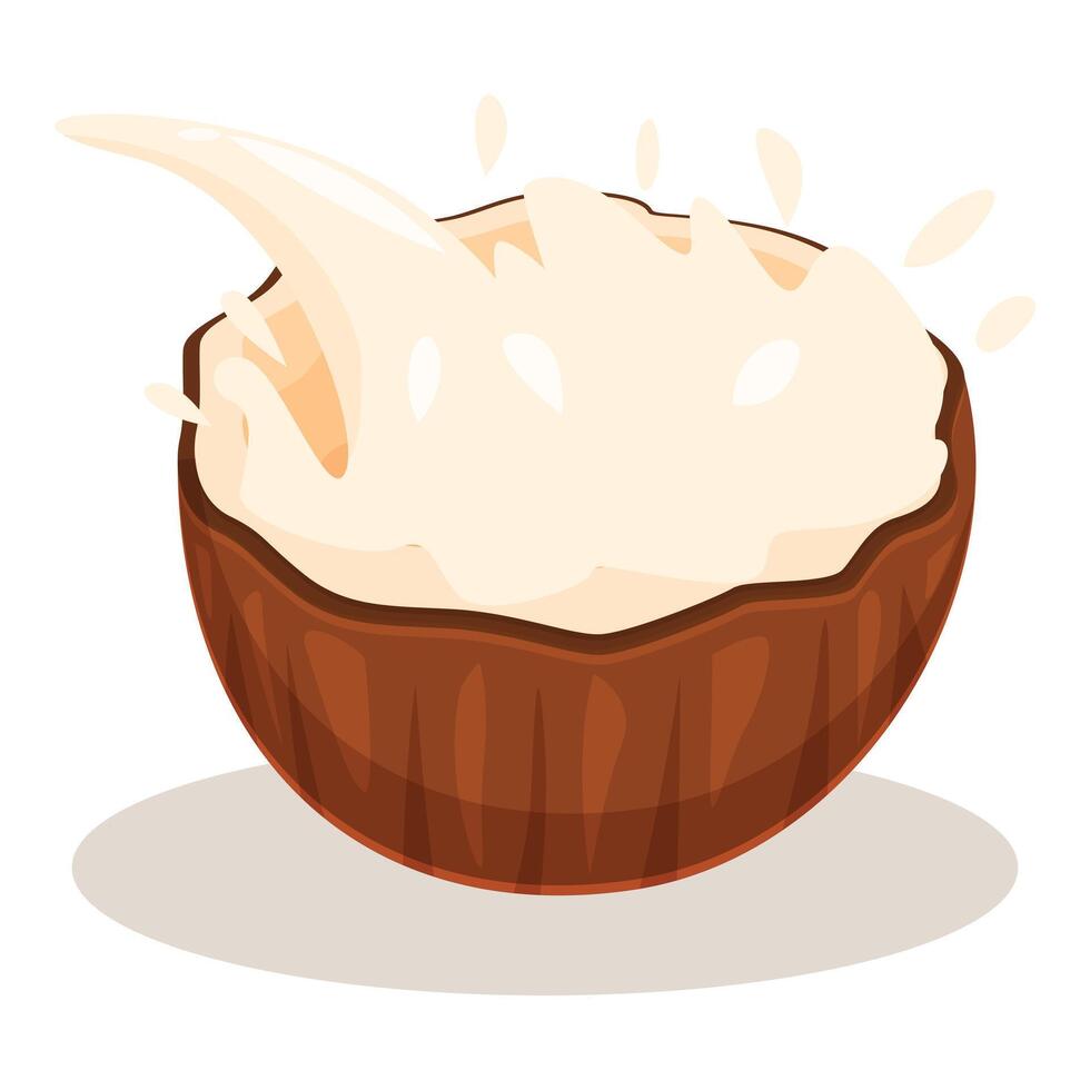 Coconut milk splashing in coconut shell on white background vector