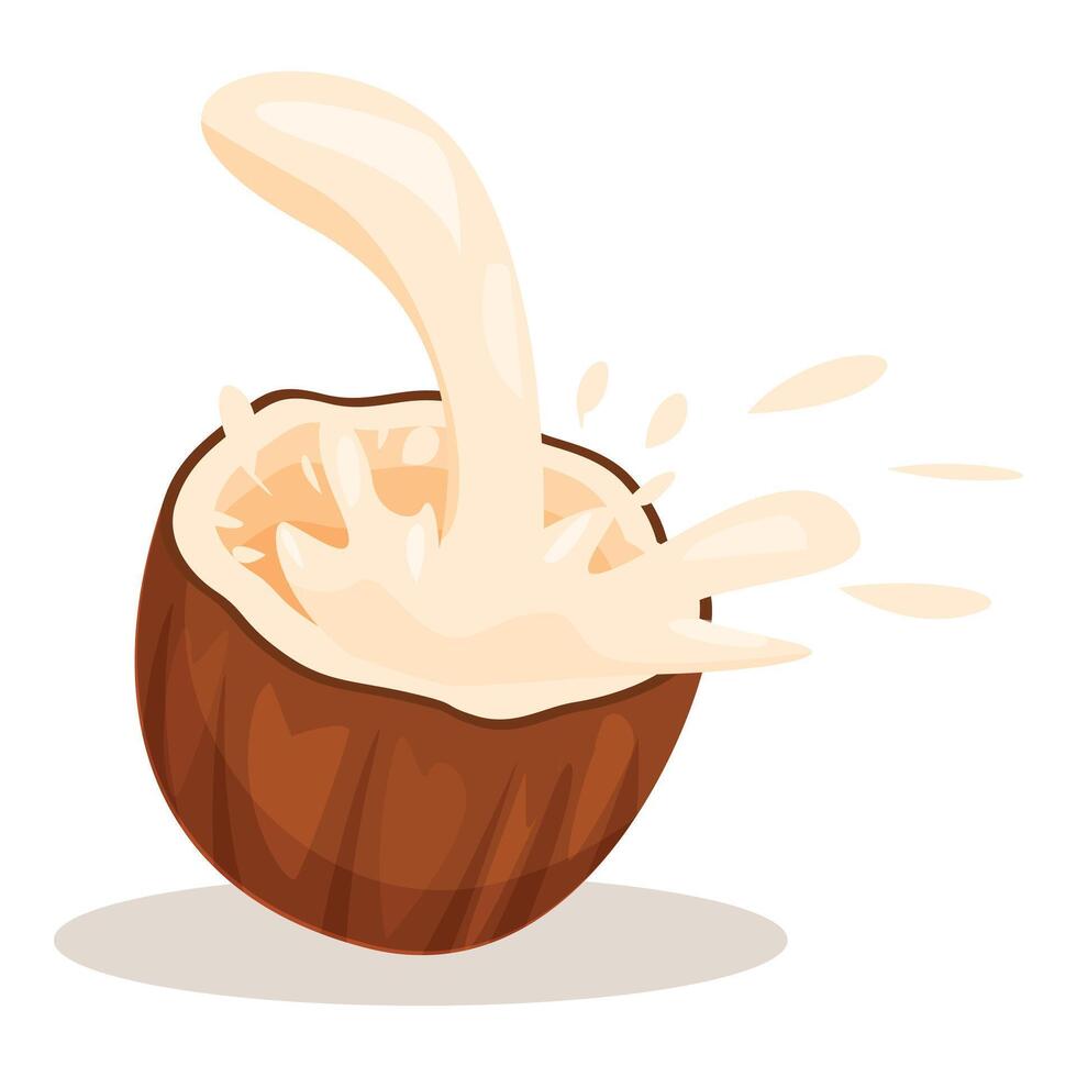 Coconut milk splashing into half of coconut vector