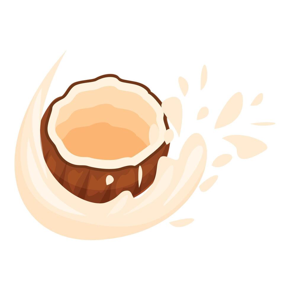 Coconut milk splashing around cracked coconut vector