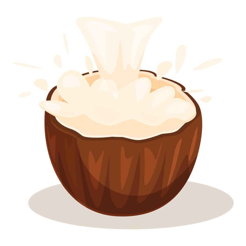 Fresh coconut milk splashing into coconut shell vector