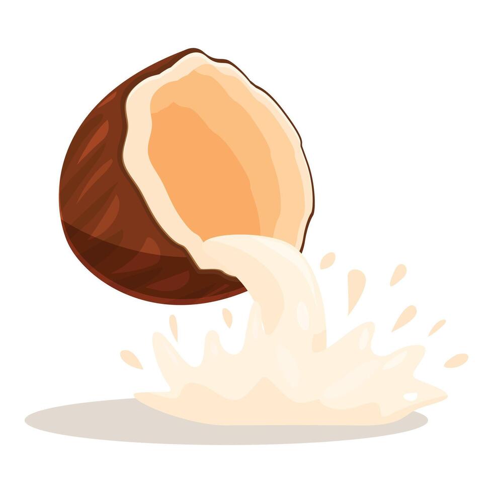 Coconut milk splashing from cracked tropical nut vector