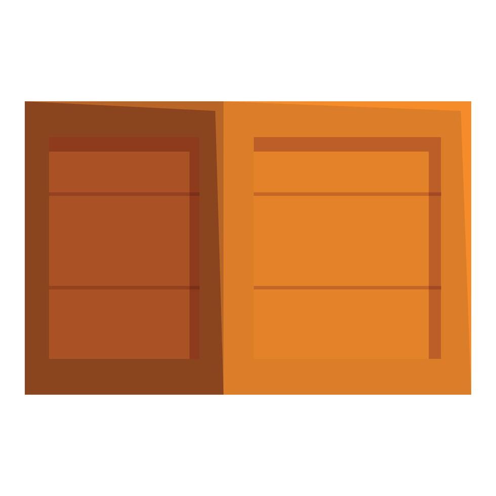 Wooden cabinet with open doors showing empty shelves vector
