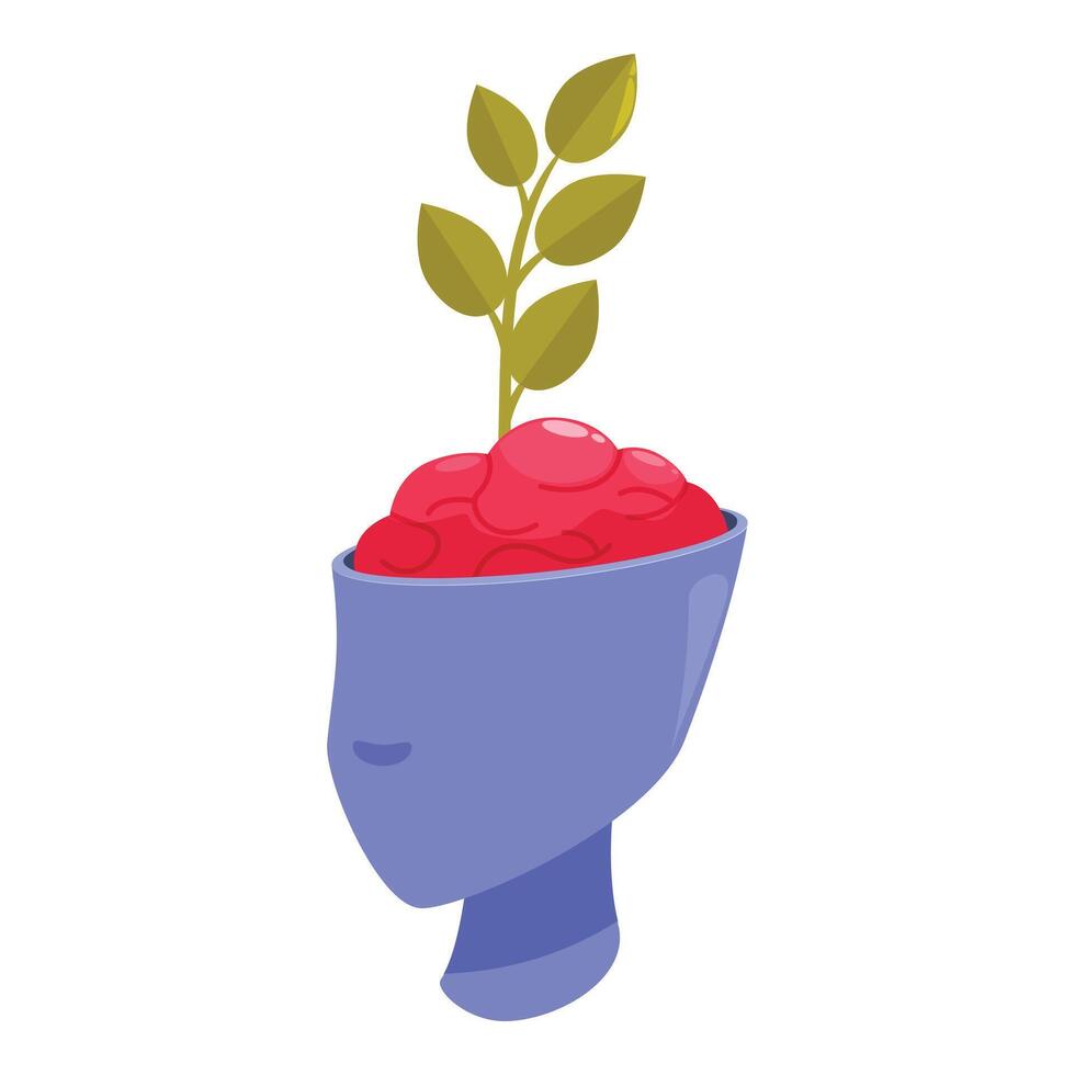 Human head with brain and plant growing, concept of new idea vector