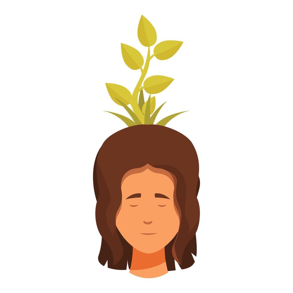 Woman growing plant from head showing personal growth vector