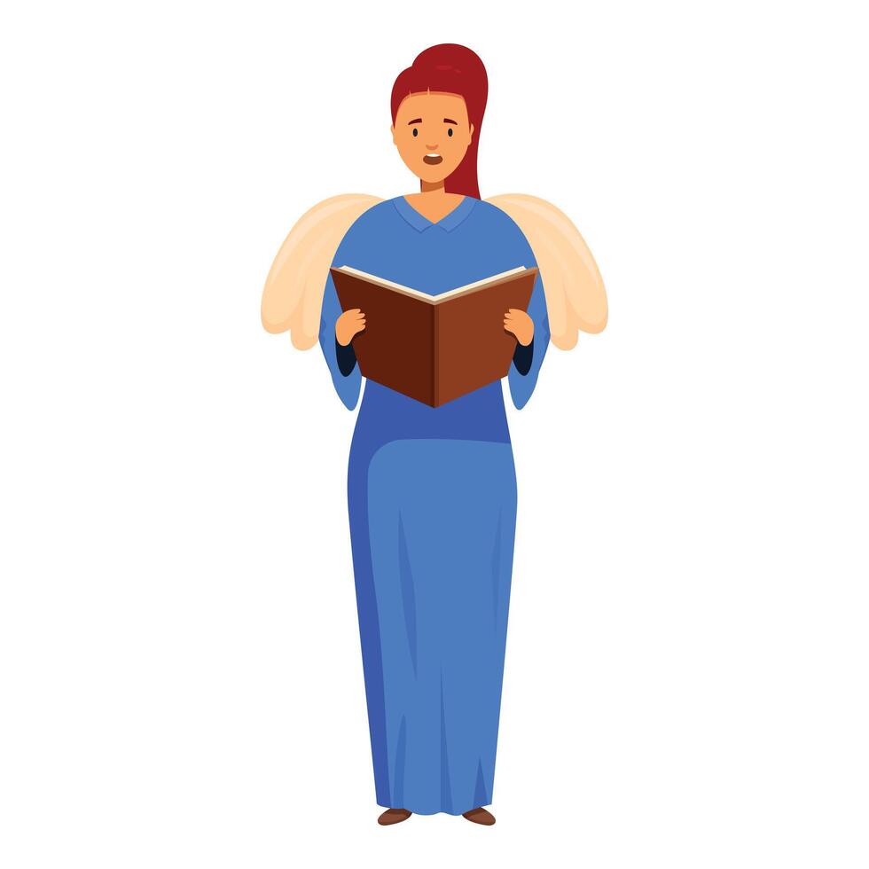 Christmas angel with wings singing a carol from a book vector