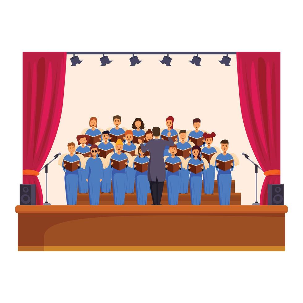 Choir singing on stage with conductor leading performance vector
