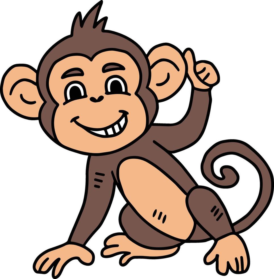 A cute monkey is sitting on the ground with its hands on its hips vector