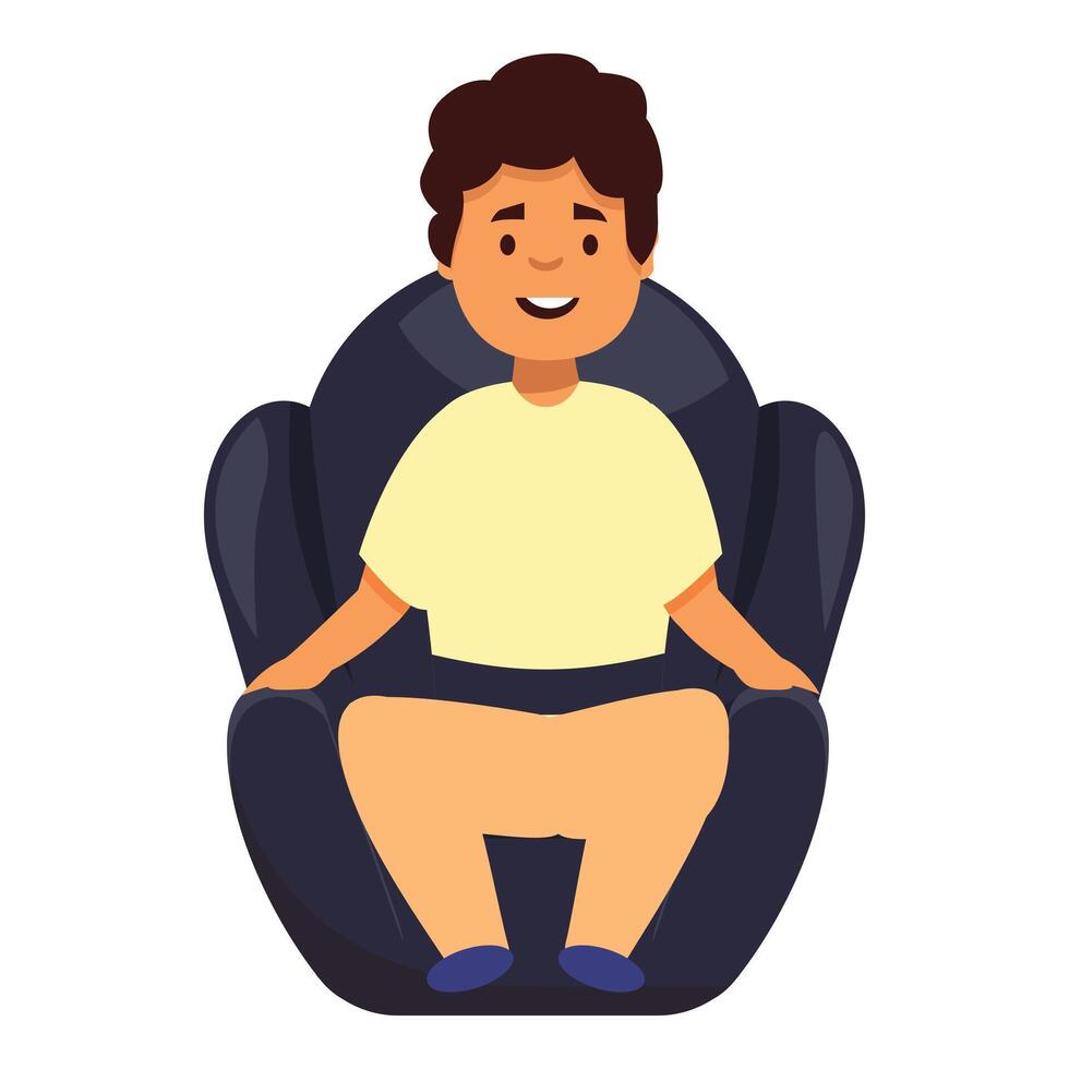 Smiling boy sitting in a car seat, happy to be safe during travel vector