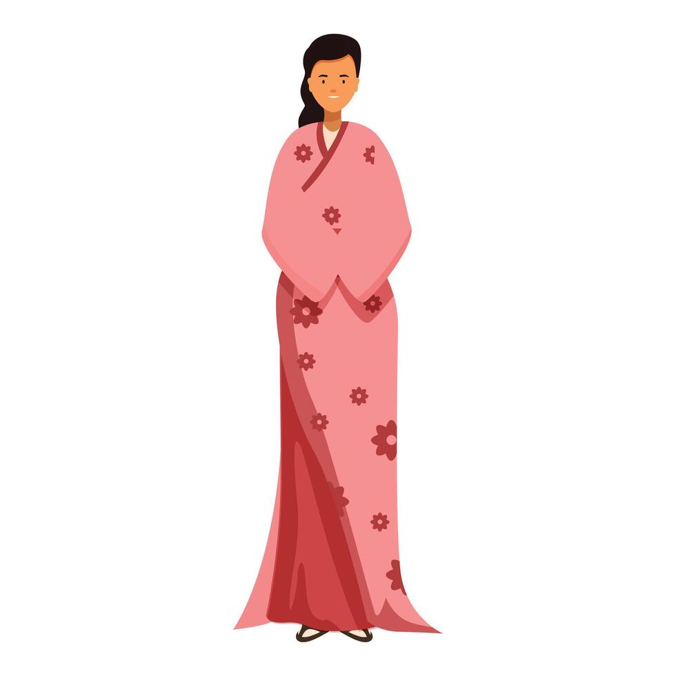 Young woman is standing in a traditional japanese kimono dress vector