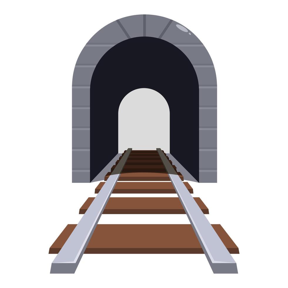 Train tracks leading into a dark tunnel with light at the end vector