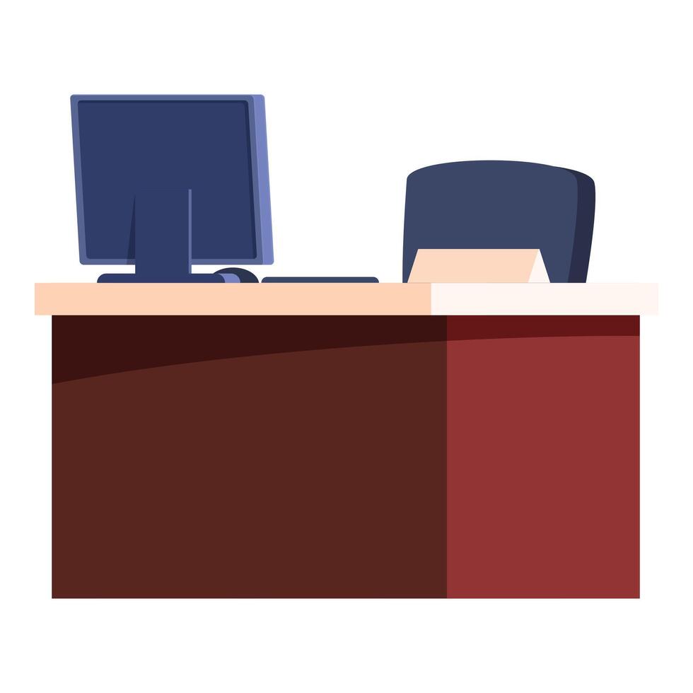Reception desk with computer showing blank screen for customer service vector