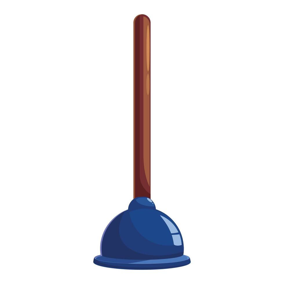 Blue rubber plunger with wooden handle standing up vector
