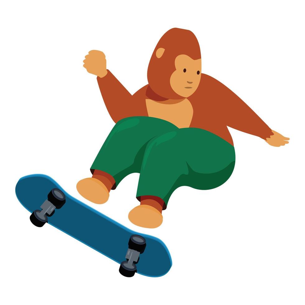 Cool monkey wearing green pants is skateboarding in the air vector