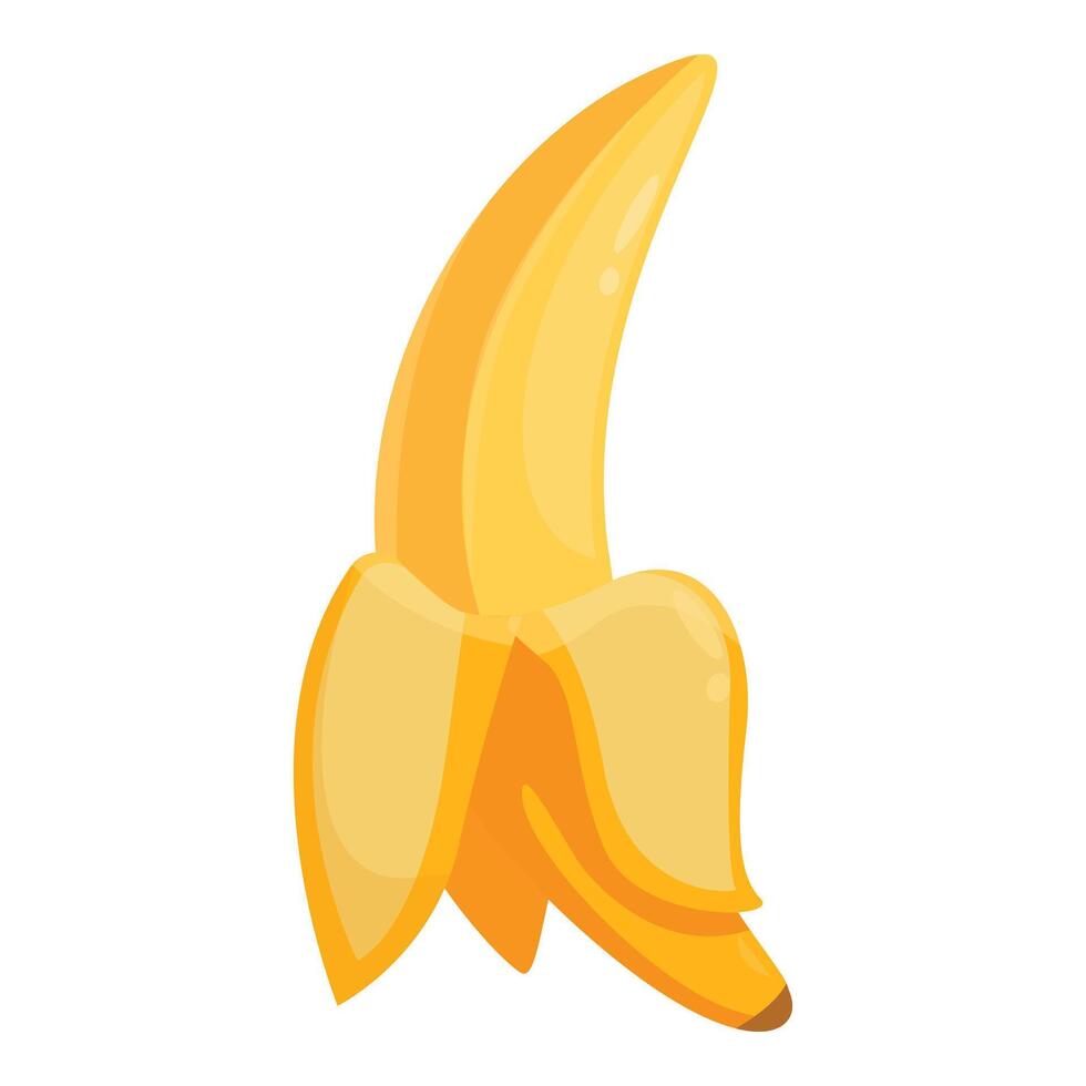 Cartoon style icon of a ripe yellow banana being peeled vector