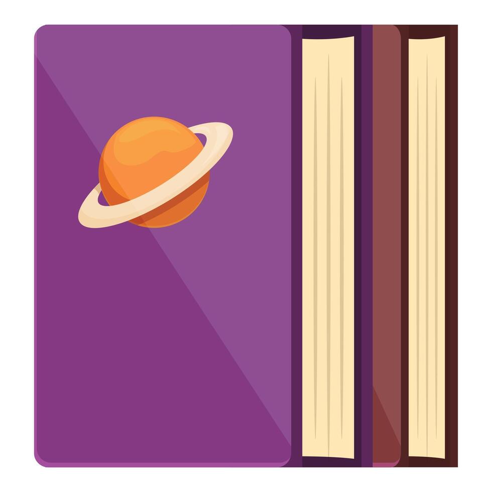 Purple book cover featuring a planet with rings for astronomy and science fiction vector