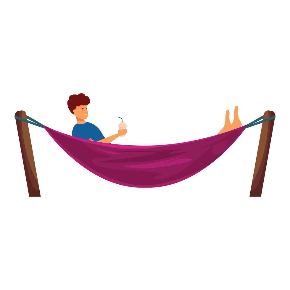 Young man relaxing in hammock holding a drink vector