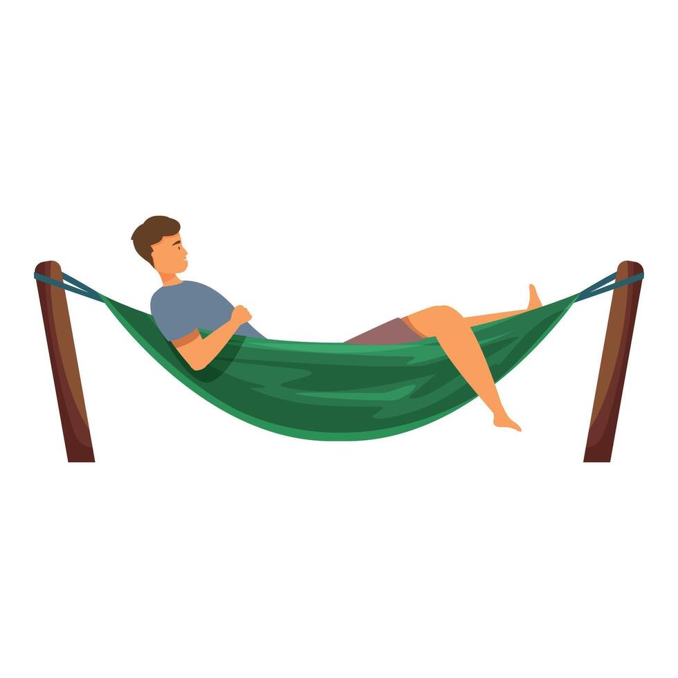 Young man relaxing lying in hammock enjoying summertime vacation vector