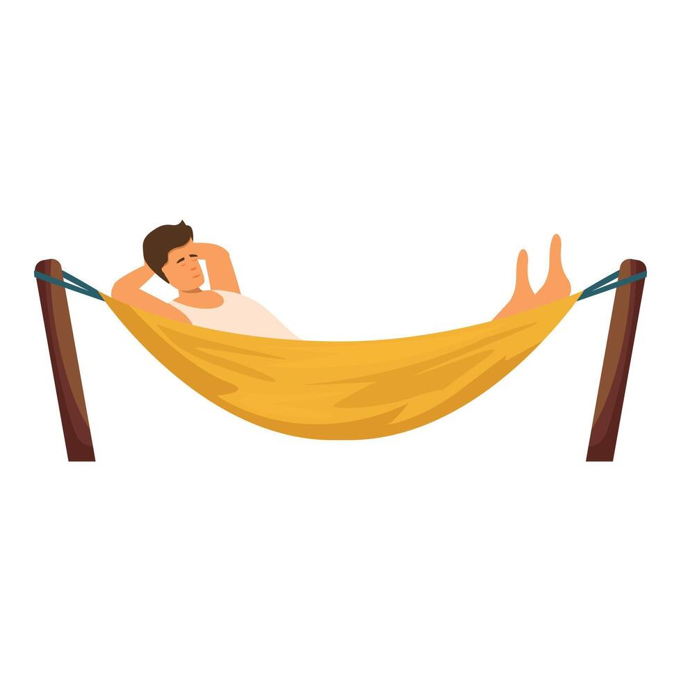Young man relaxing lying in hammock enjoying summer vacation vector