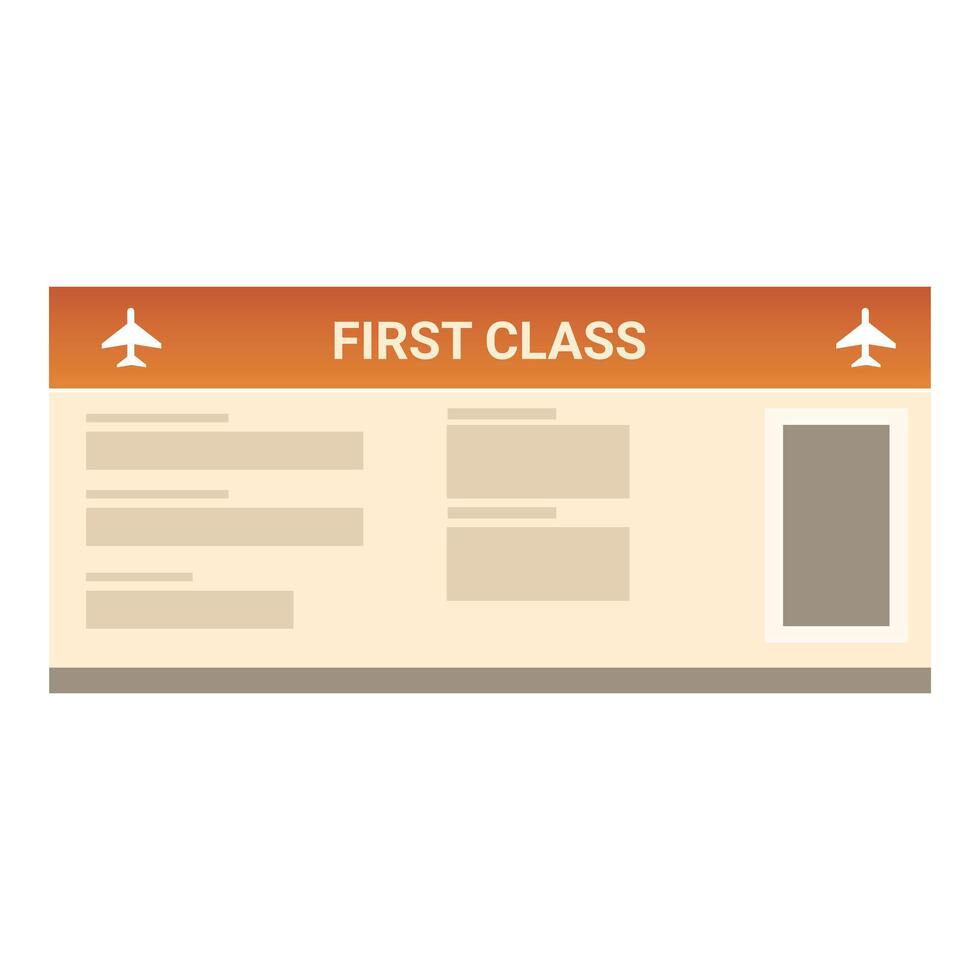 First class airplane boarding pass ticket allowing entry to flight vector
